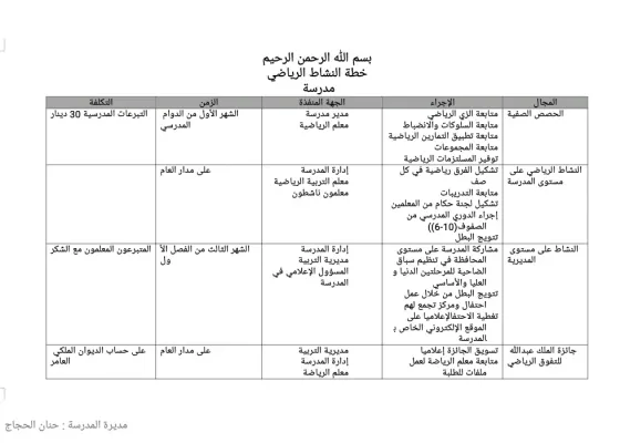 خطة النشاط الرياضي