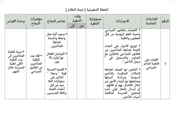 الخطة التنفيذية لجنة النظام