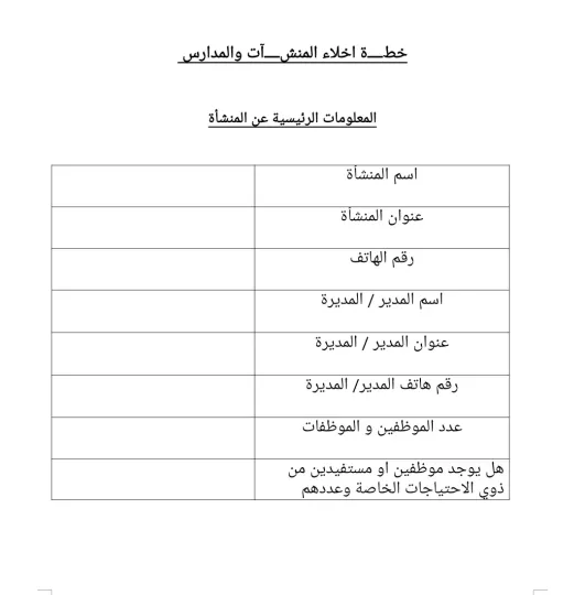 خطة الاخلاء المعتمدة 