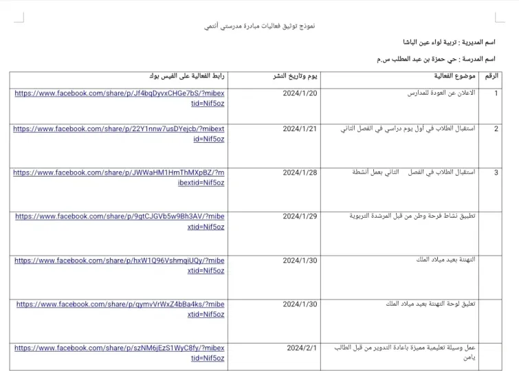نموذج توثيق فعاليات لمدرستي انتمي 