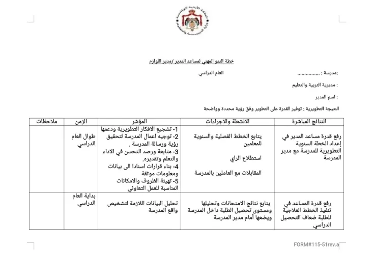 خطة نمو مهني مساعد مدير 