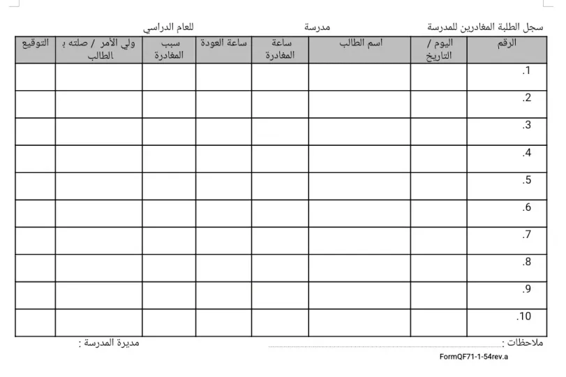 سجل مغادرة الطلبة