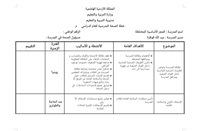 خطة النشاط الصحي