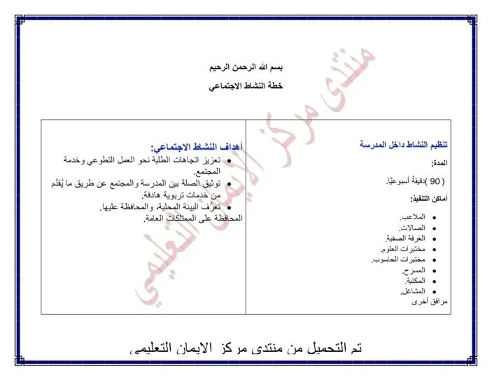 خطة النشاط الاجتماعي