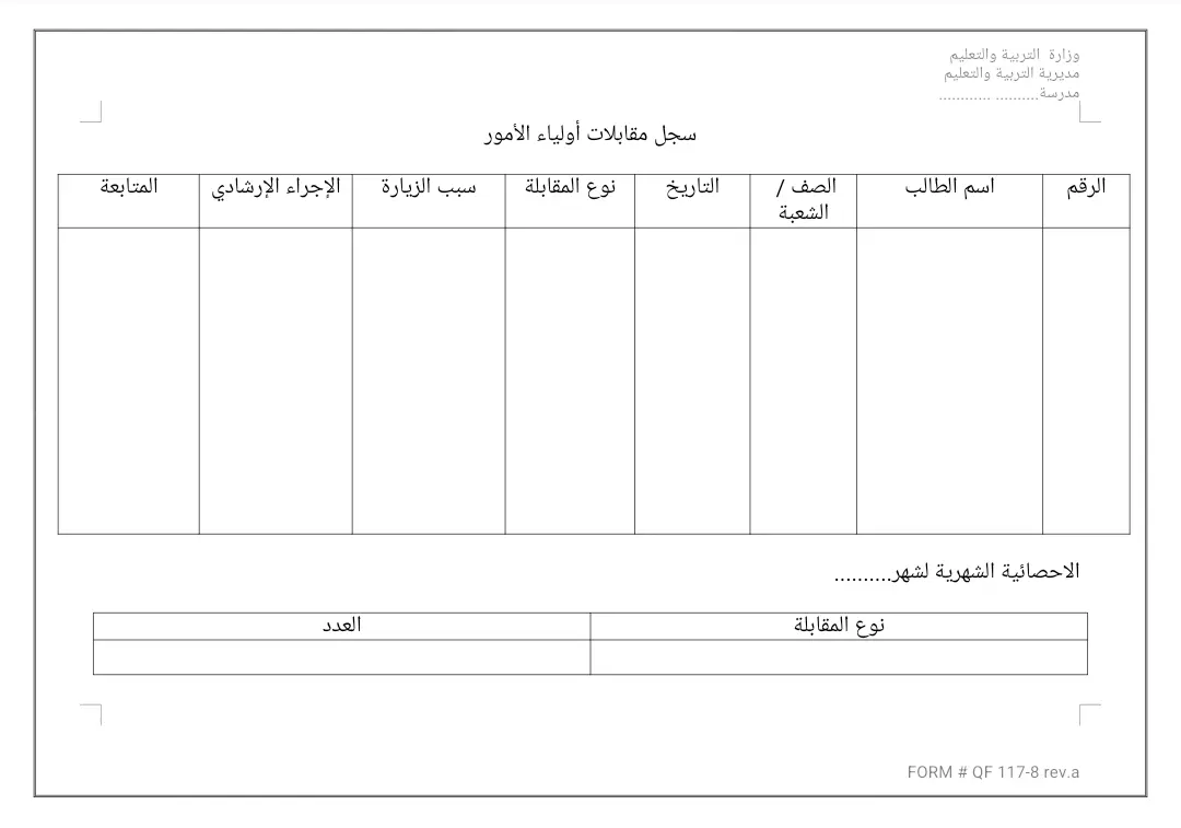 سجل مقابلات اولياء الامور