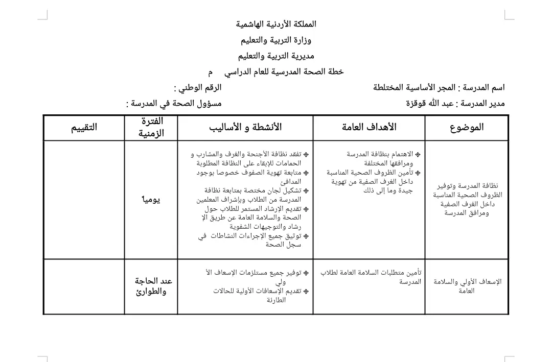 خطة النشاط الصحي