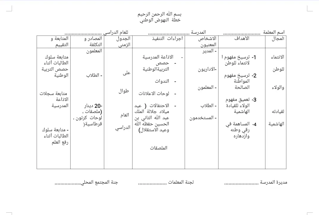 خطة النهوض الوطني موقع الايمان التعليمي