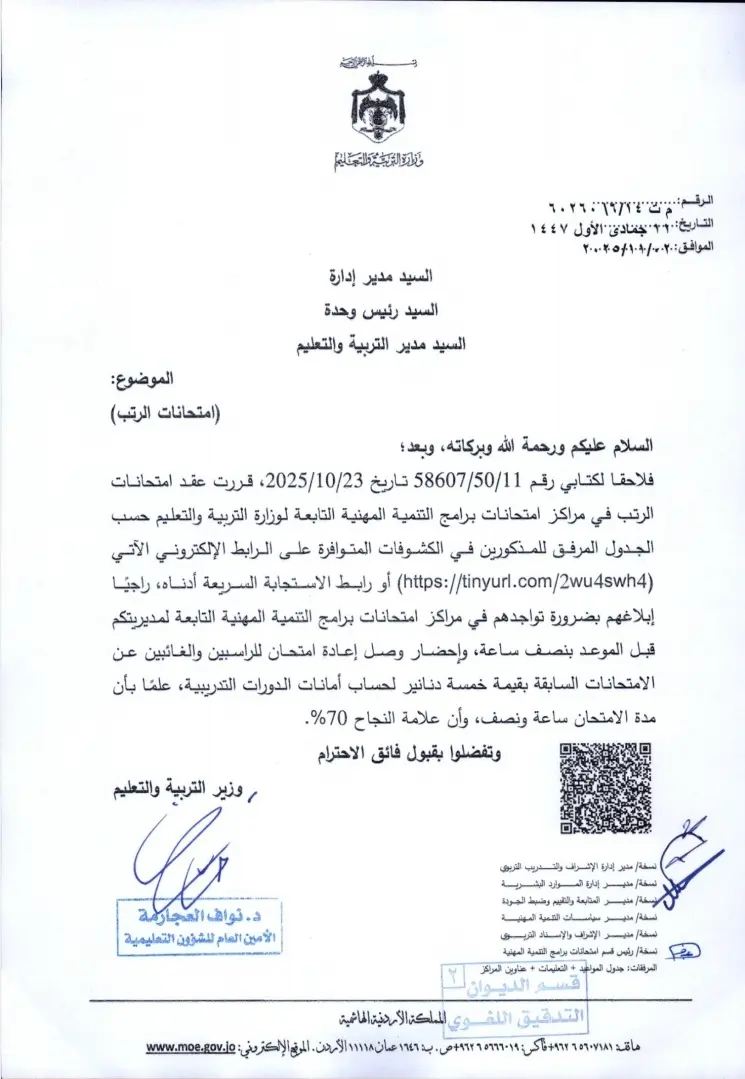 اسماء المرشحين لامتحانات برامج التنمية المهنية (الرتب) 