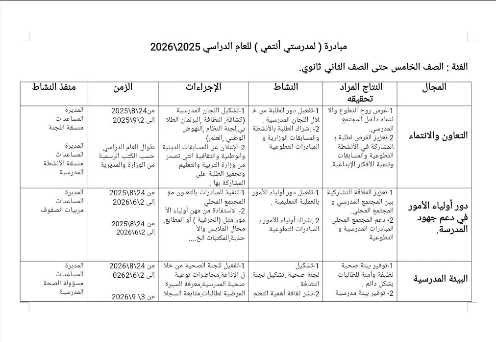 خطة لمدرستي أنتمي موقع الايمان التعليمي.